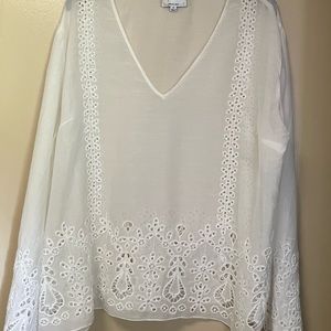 Johnny Was exquisite white eyelet top with bell sleeves